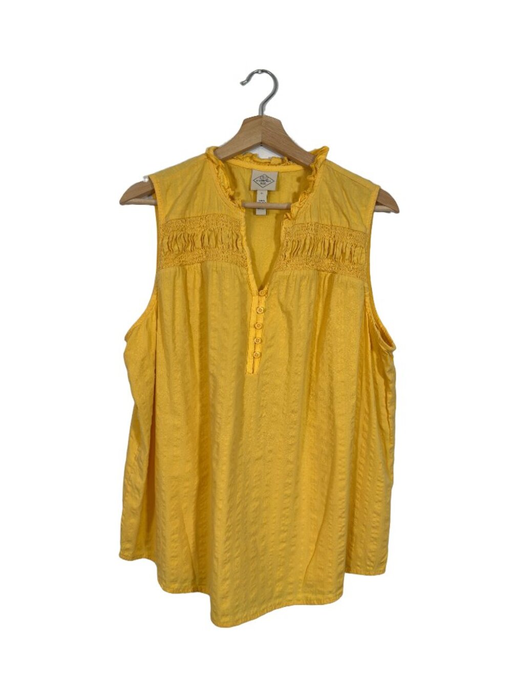 St. John's Bay Women's Sleeveless Top Cotton Ruffle Size XL Yellow Boho Casual
